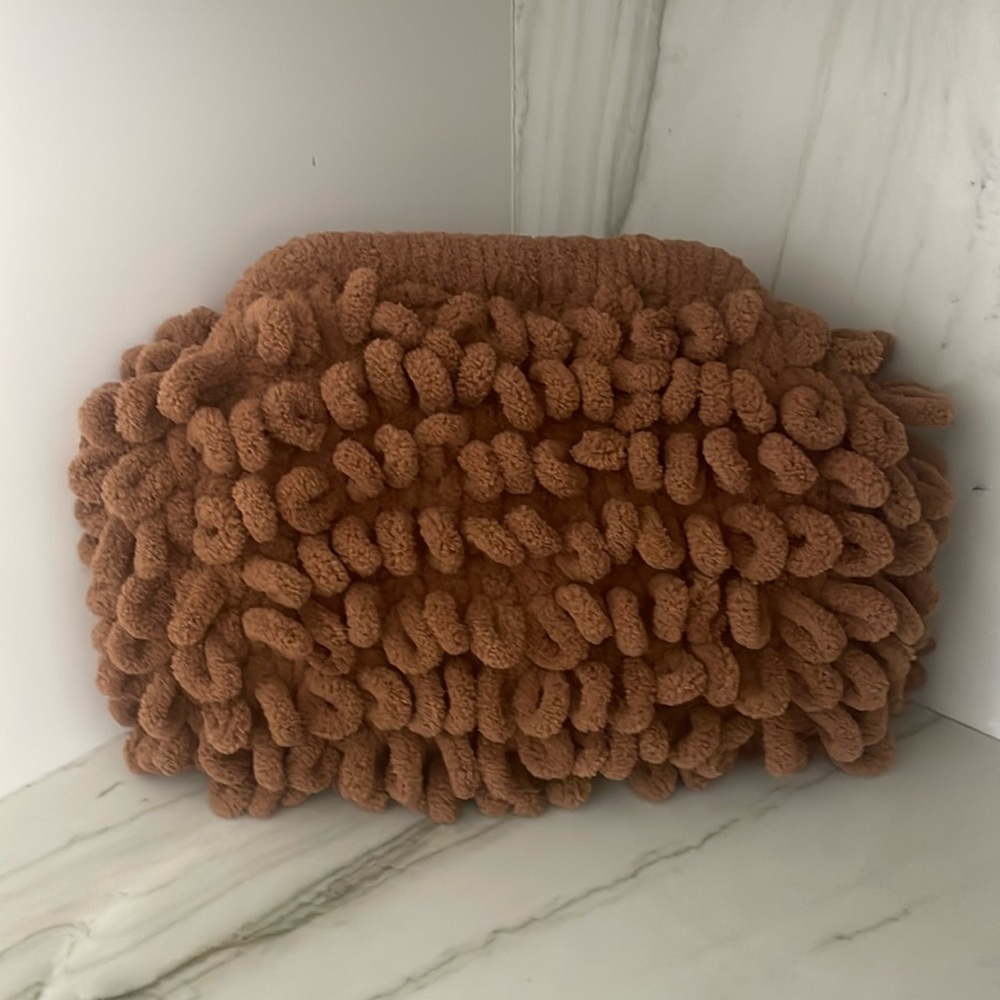 New Handmade Brown Chuncky Yarn Clutch Purse Bag